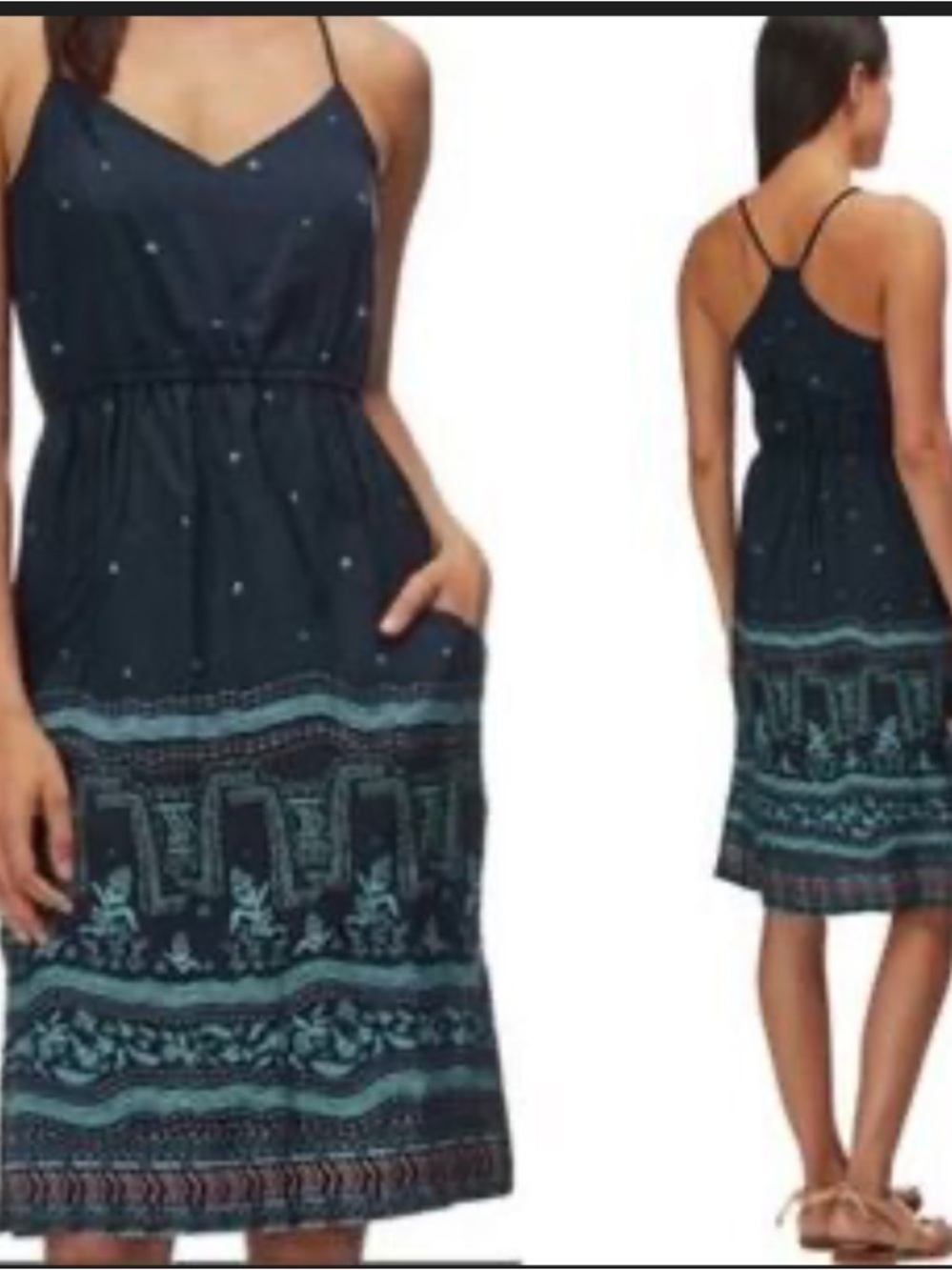 Patagonia Lost Wildflower Navy Blue Printed Spaghetti Strap Midi Dress SizeM EUC